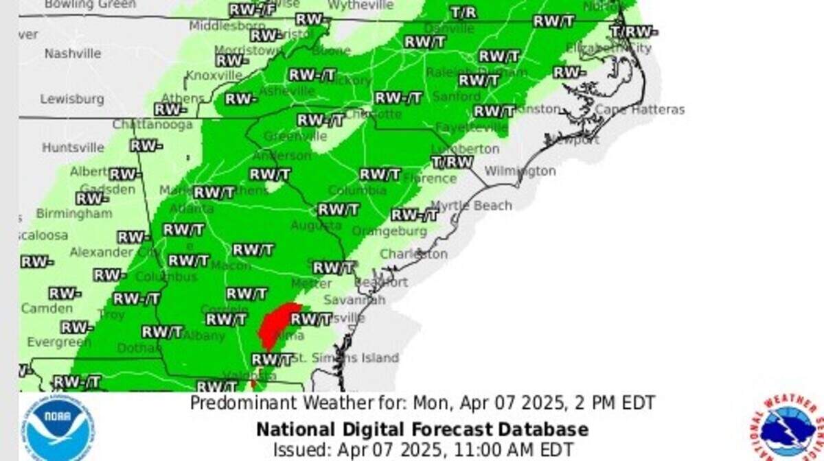 Storms may produce heavy rainfall at times on Monday.