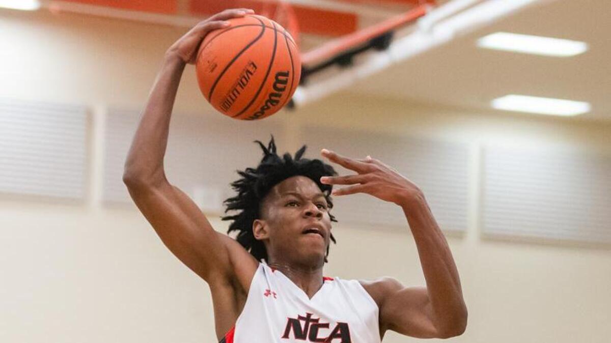 Northsides’ Jaden Seymour steals the ball mid-court and goes in for the dunk. Northside would play Monsignor NY at the Hoodie’s House high school tournament.
