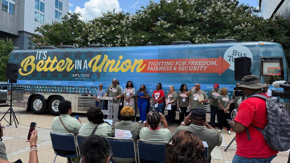 Charles Clark, AFL-CIO southern regional director, speaks to attendees. “The It’s Better in a Union: Fighting for Freedom, Fairness and Security” bus tour made a stop Monday, July 14, 2025, at the NAACP 116th National Convention in Charlotte. The tour will stop in 25 more cities over the next two months.