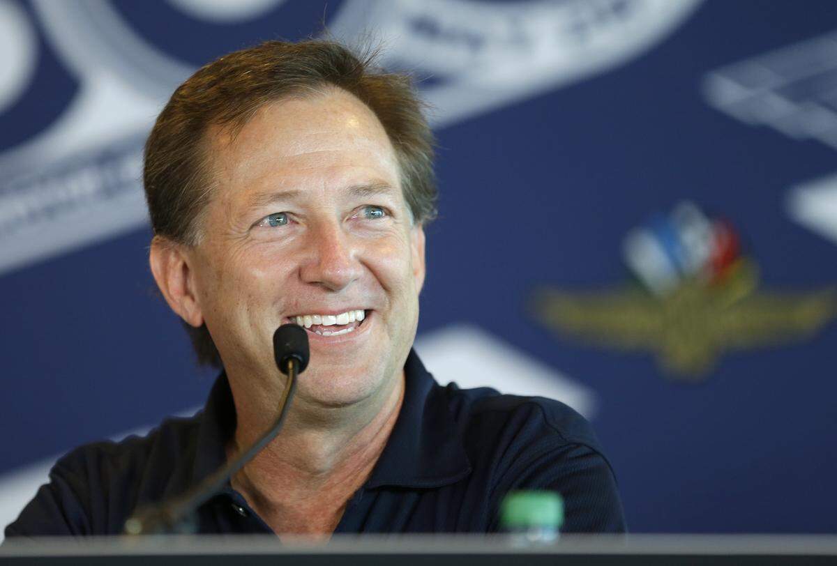In this May 2017 photo, former race car driver John Andretti talks about his battle with colon cancer during a press conference at Indianapolis Motor Speedway in Indianapolis. He died in 2020.
