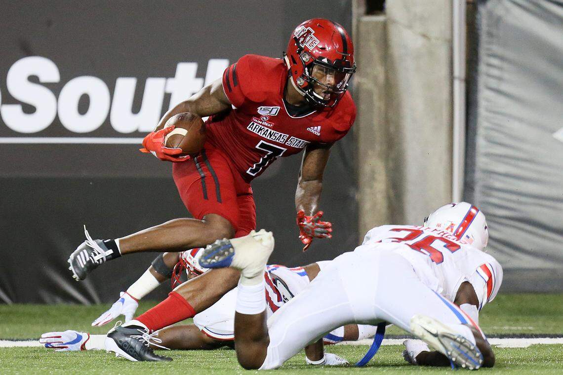 The Carolina Panthers signed undrafted free agent wide receiver Omar Bayless from Arkansas State, who flashed during the 2019 college football season. (Credit: Nelson Chenault)