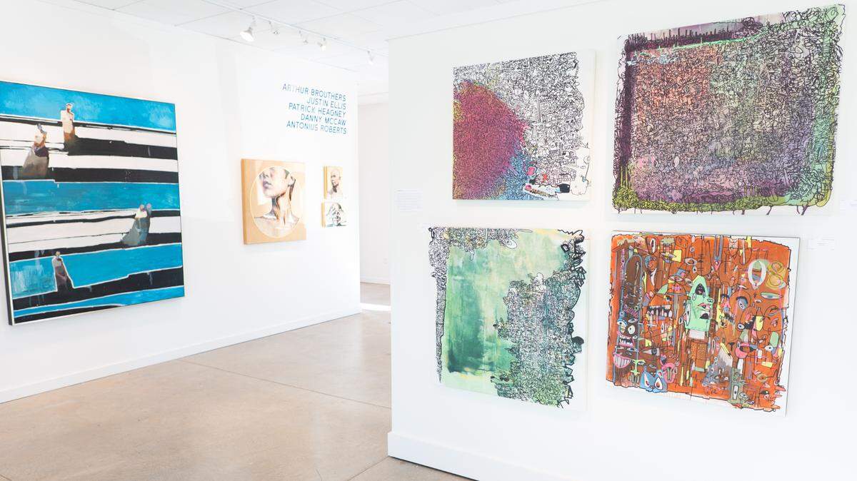 A display at Sozo Gallery featured works by artists, from left: Danny McCaw, Arthur Brouthers and Justin Ellis.
