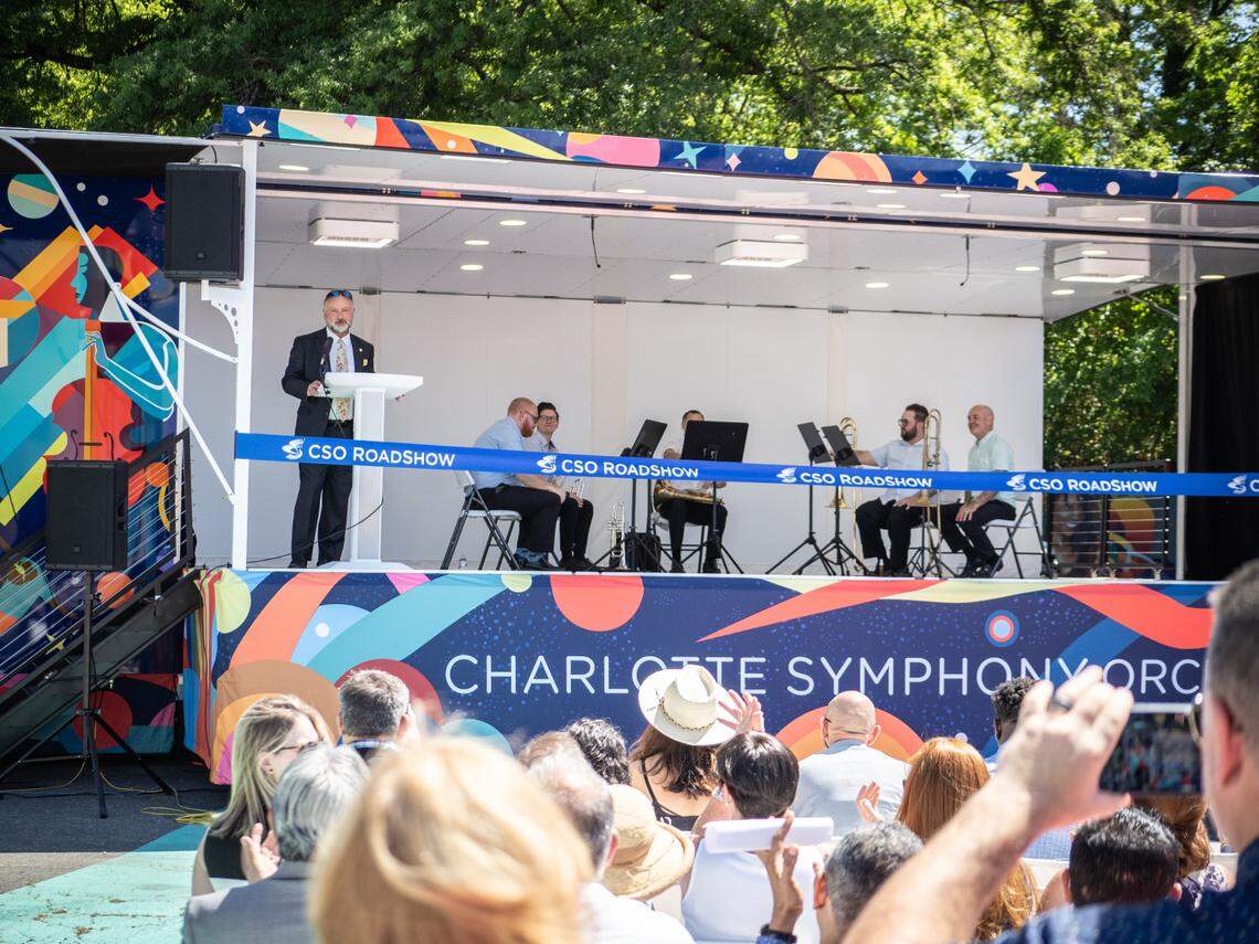 The Charlotte Symphony Orchestra, in partnership with the city of Charlotte, unveiled the CSO Roadshow mobile stage on Thursday, April 18, at The West Complex, 1600 W. Trade St.