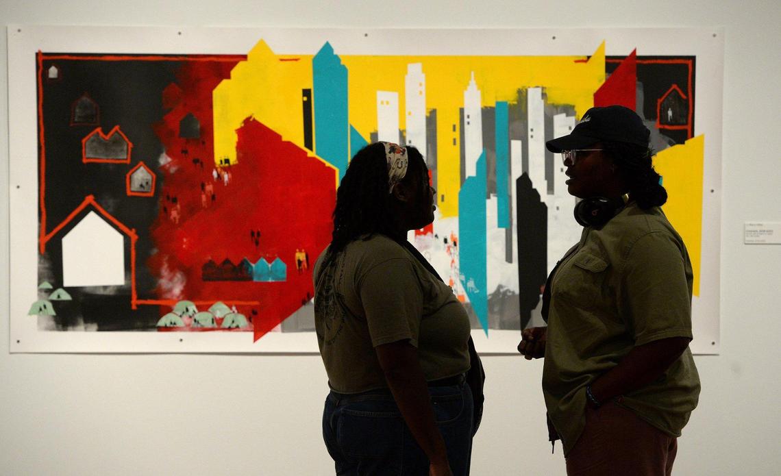 The Harvey B. Gantt Center for African-American Arts + Culture’s second biennial, “my Presence is Present,” runs to Jan. 15. The painting here is by J. Stacy Utley, “Covenant,” 2018-20.