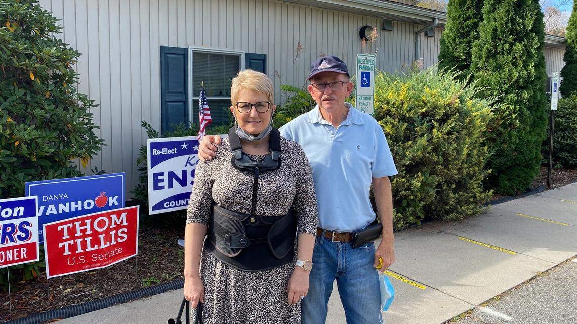 Republican Sharon Walls, 63, (left), and her husband, Eddie. Sharon Walls, a Waynesville resident, supports Madison Cawthorn because of his enthusiasm and “Christian values.”