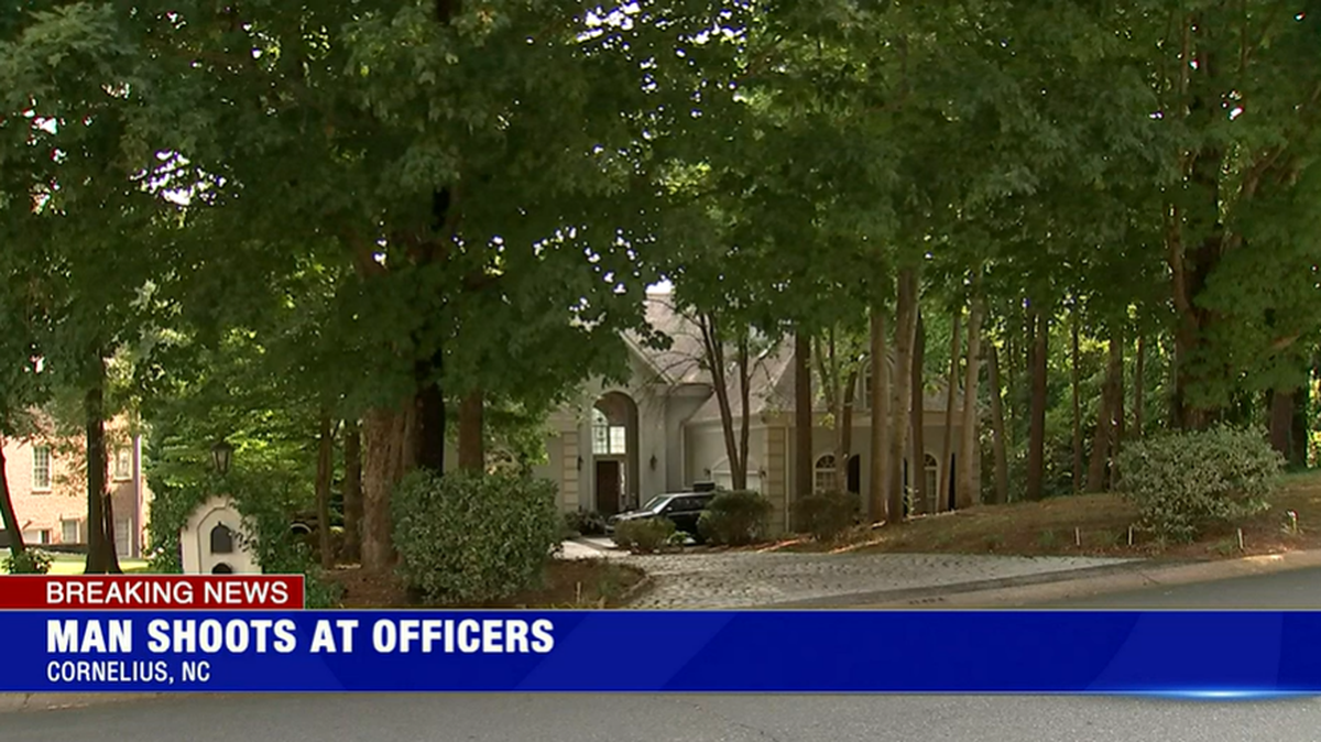A screenshot of a WSOC report from a disturbance in Cornelius.