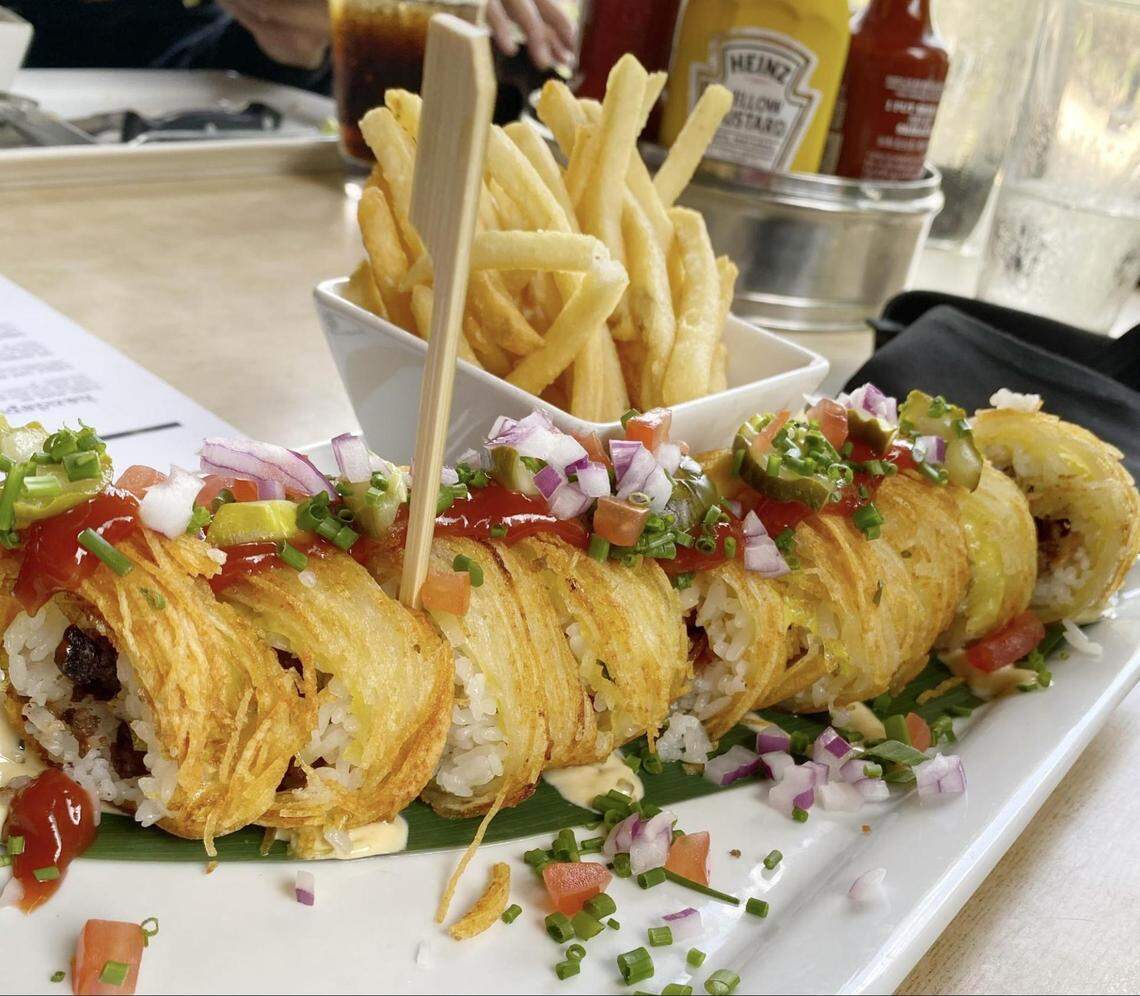 All-American bacon double Cheeseburgooshi&nbsp;from The Cowfish.