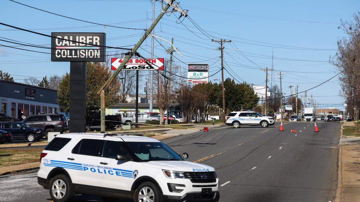 South Boulevard was blocked after an electrical pole broke Friday morning, December 23, 2022.