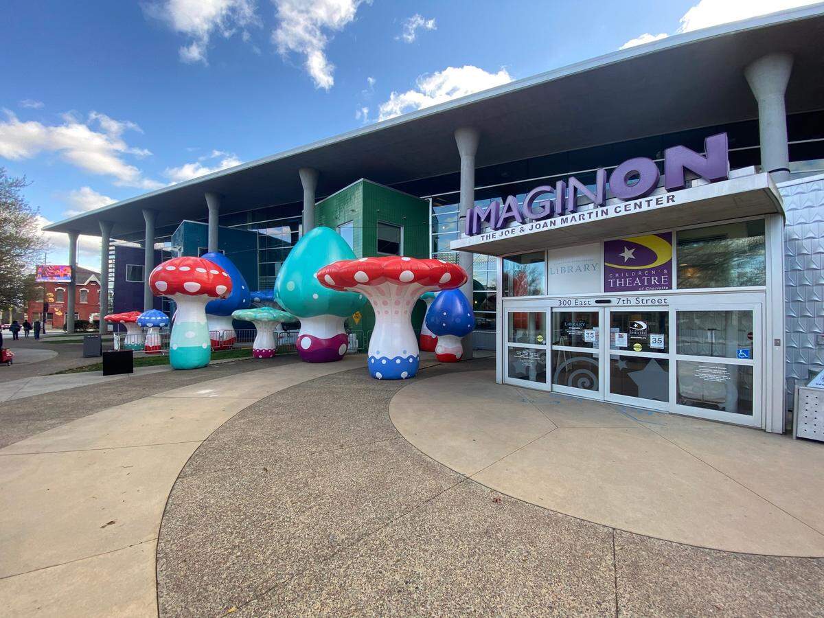 This display of giant illuminated mushrooms offers a fun evening outdoors for both kids and adults.
