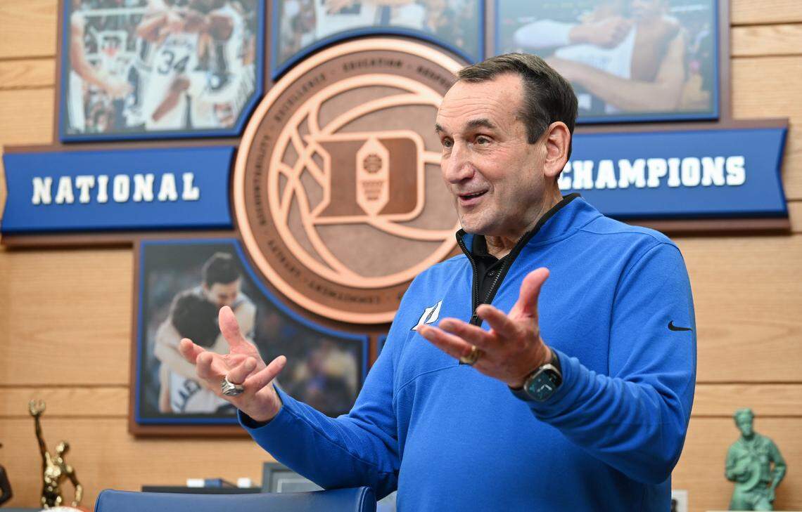 Former Duke University men’s head basketball coach Mike Krzyzewski on Saturday, June 3, 2023. Krzyzewski was the head men’s basketball coach at Duke University for 42 years. During his career as the Blue Devils coach he led the team to 13 Final Fours winning five national titles and 15 ACC tournament championships. Krzyzewski finished with 1,202 career wins.