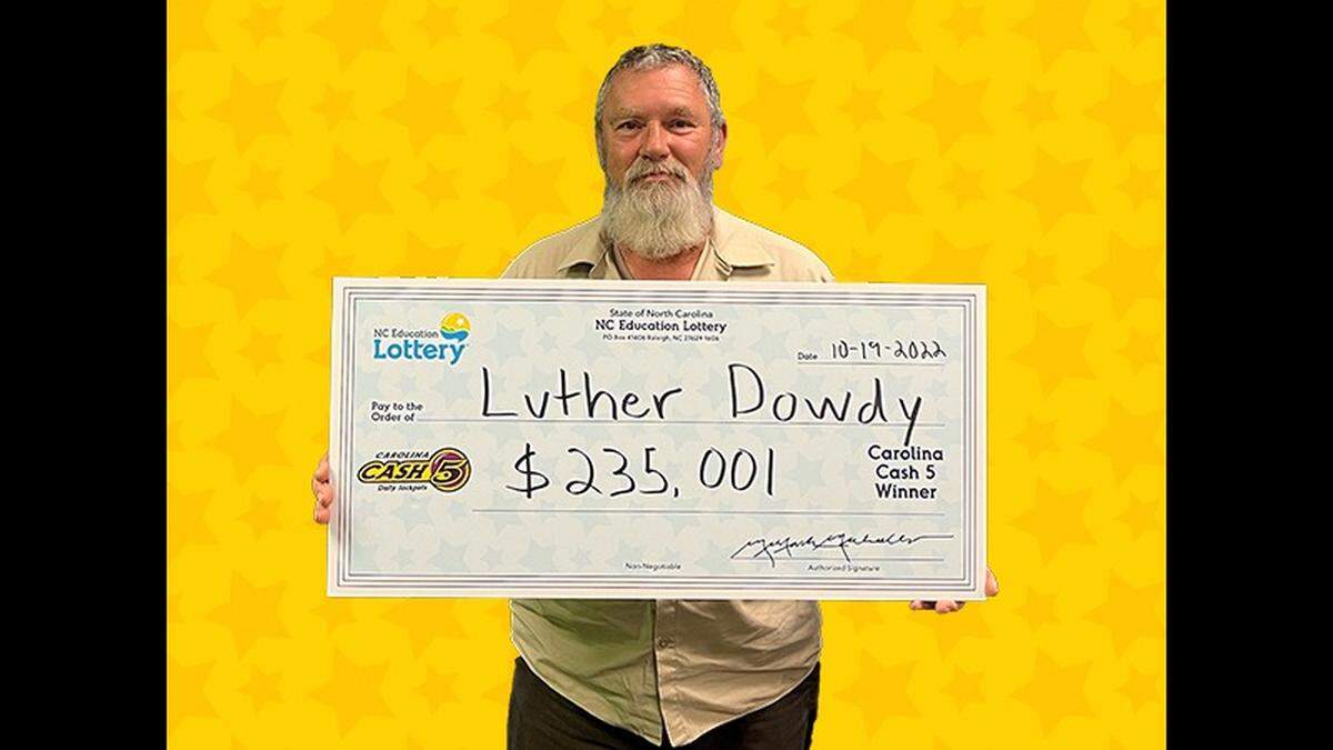 Dale Earnhardt fan Luther Dowdy of Lincolnton played the $1 Carolina Cash 5 lottery game for the first time, buying three tickets in tribute to his hero and scoring a jackpot, NC lottery officials said Thursday.