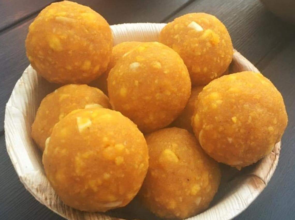 Chef Santhoshi Radhakrishnan’s ladoo can be made up to a week in advance and stored in the refrigerator.