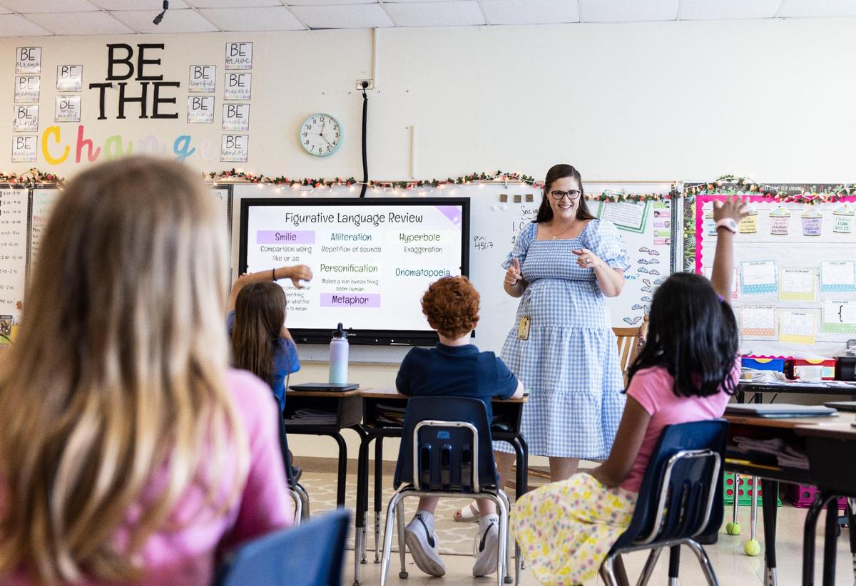 Margaret Brown teachers her class at Providence Spring Elementary in Charlotte, N.C., on Tuesday, May 16, 2023.