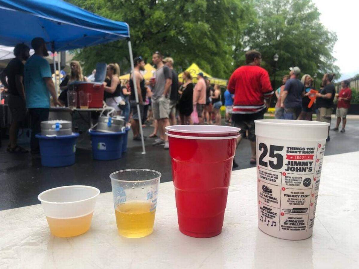 The official 2019 Untappd Beer Festival cup can be seen second from the left. The others were some of the “unofficial” cups used by festivalgoers as the event wore on.