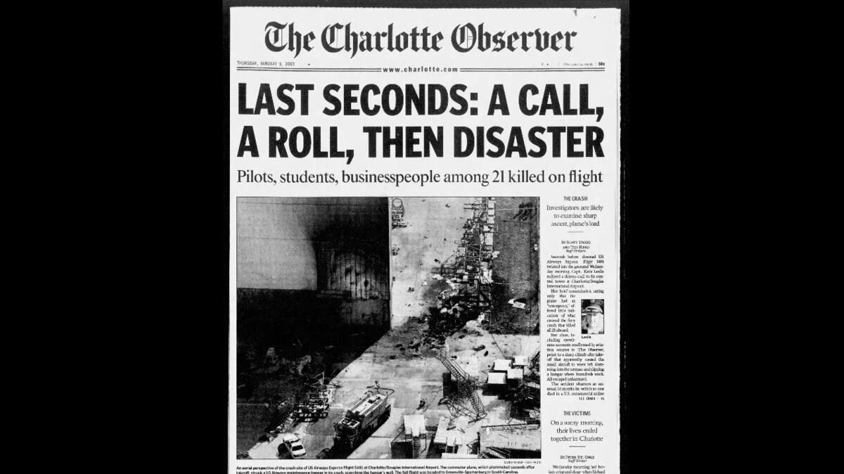 The front page of The Charlotte Observer on Jan. 8, 2003.