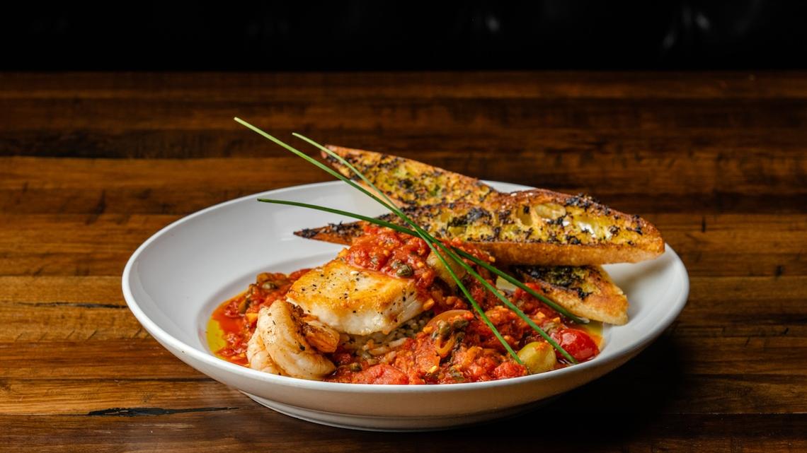 The Cellar at Duckworth’s Sea Bass Puttanesca.