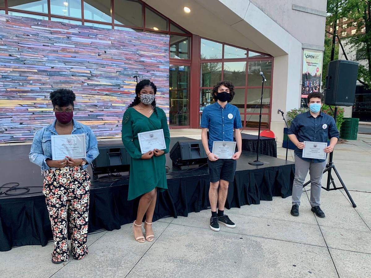 Graduating seniors who participate in Junior Ambassadors are eligible to apply for the Spirit of Service Scholarship Award. The four 2021 recipients are pictured here from left are Octavia Woolford-Johnson, Cierra Reynolds, Jacob Blizard and Daniel Binder.