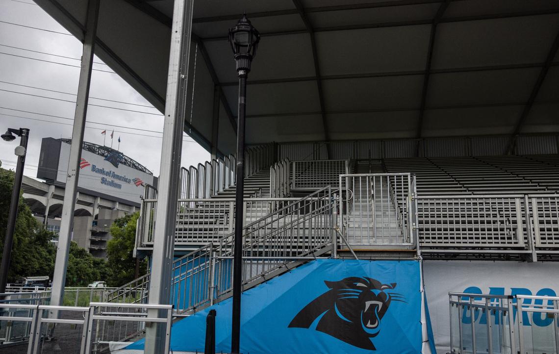 A look at the reserved seating area for the Panthers Training Camp in Charlotte, N.C., on Monday, July 22, 2024.