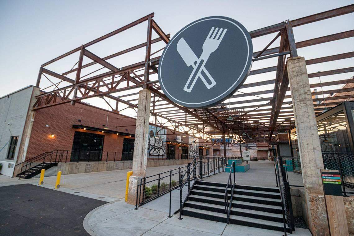 Open-air food stalls at Camp North End allow visitors to practice safe social distancing amid COVID-19.
