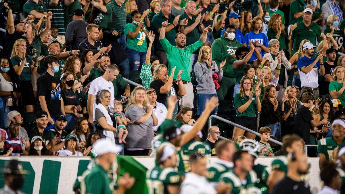 Charlotte 49ers fans celebrate during the team’s game against Duke in September. Charlotte is leaving Conference USA for the American Athletic Conference.