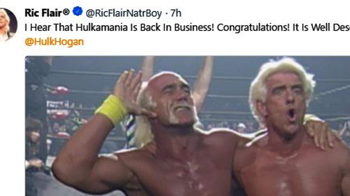 Ric Flair congratulated fellow famous wrestler Hulk Hogan on Hogan’s “well-deserved” reinstatement to the WWE Hall of Fame after a three-year ban.