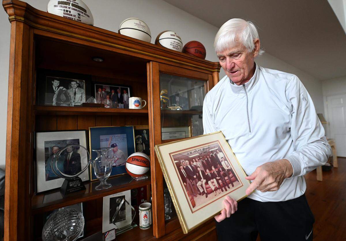 Former college basketball coach Bobby Cremins discusses some of the memorabilia from his career at his home in Hilton Head, SC on Monday, January 22, 2024. Cremins coached at Appalachian State, Georgia Tech and the College of Charleston. Cremins retired from coaching in 2012.