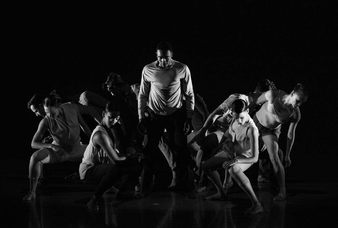 Maurice Mouzon, Jr. and fellow Charlotte Ballet members in Chelsea Dumas’s choreography “Sonnet 116.”