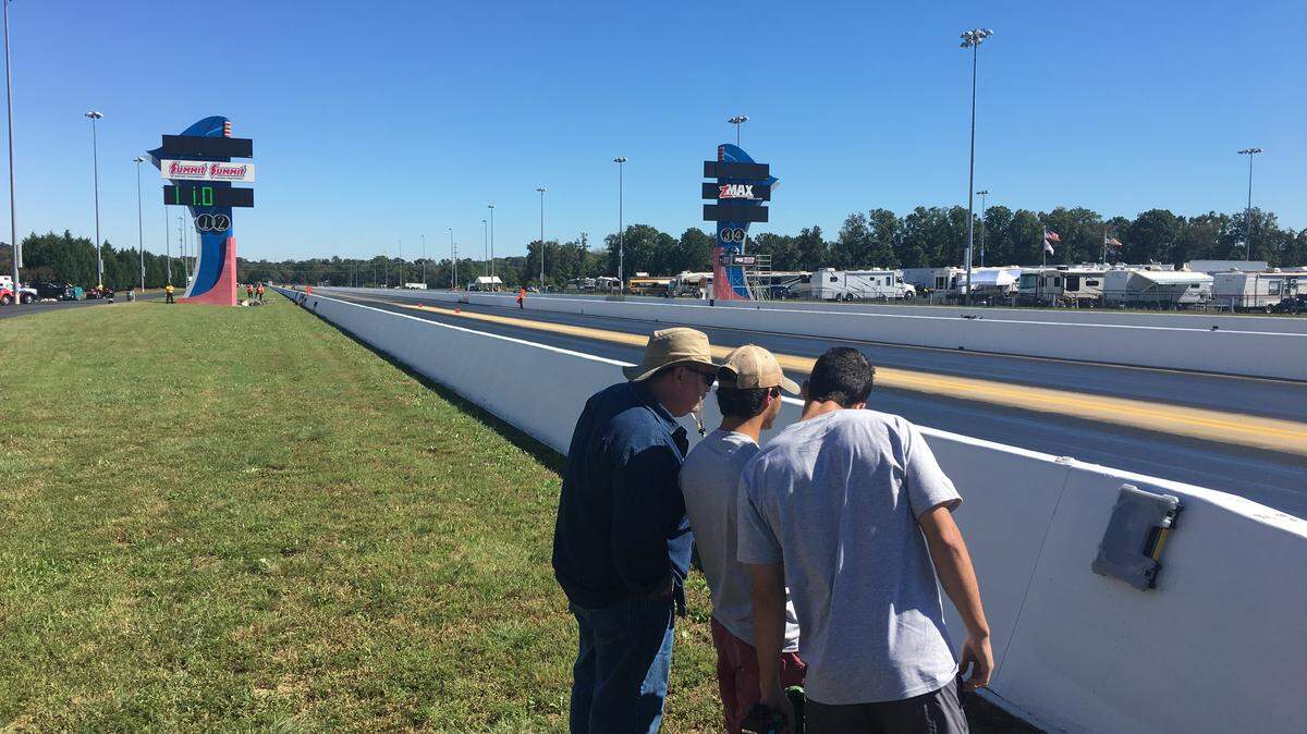 Professor Thomas Owens has been taking groups of students in his environmental geophysics class at the University of South Carolina to zMax Dragway in Concord this weekend to measure ground motion from Top Fuel dragsters competing in the NHRA Carolina Nationals.