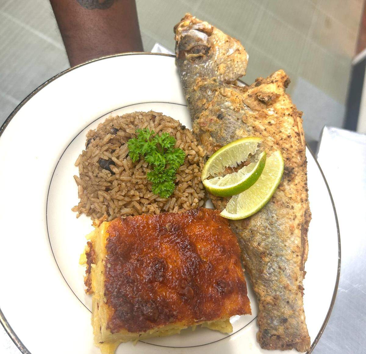 A fried fish dinner at Brother Pay Bahamian Delight.