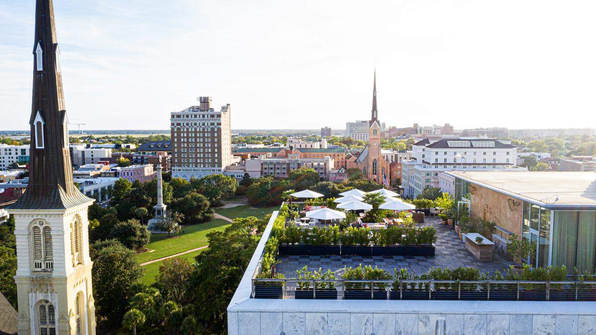 The Dewberry Charleston is in the heart of the city, and its rooftop Citrus Club offers panoramic views.