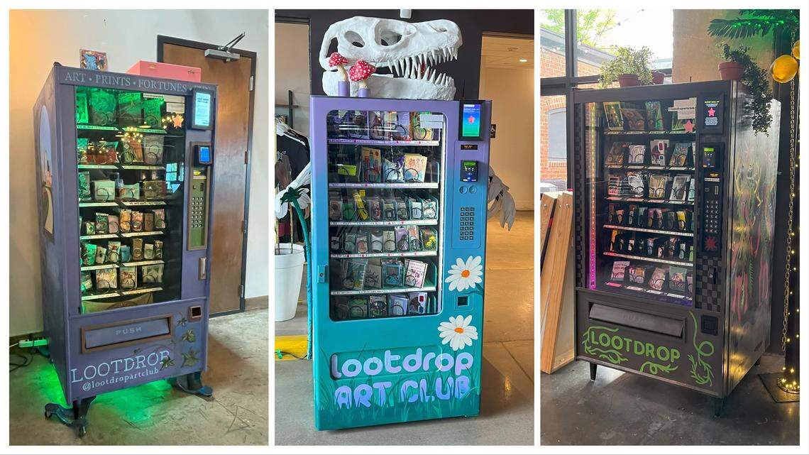 Here’s a look at three of the Loot Drop Art Club vending machines found in breweries around Charlotte. The company sells local art in the machines for $8 to $20.