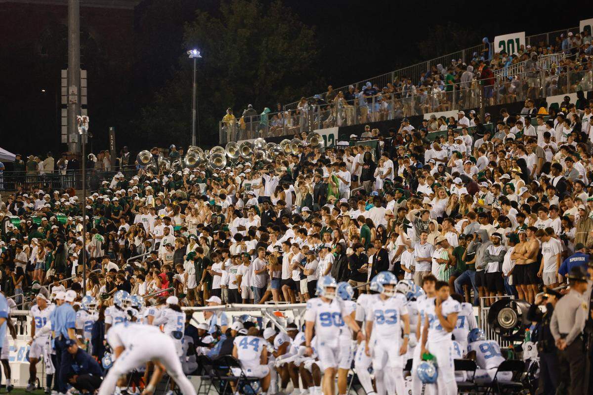 Fans set a record at tonight's football game between UNC-Charlotte and UNC-Chapel Hill with 19,233 people in attendance at Jerry Richardson Stadium in Charlotte on Saturday, September 6, 2025.