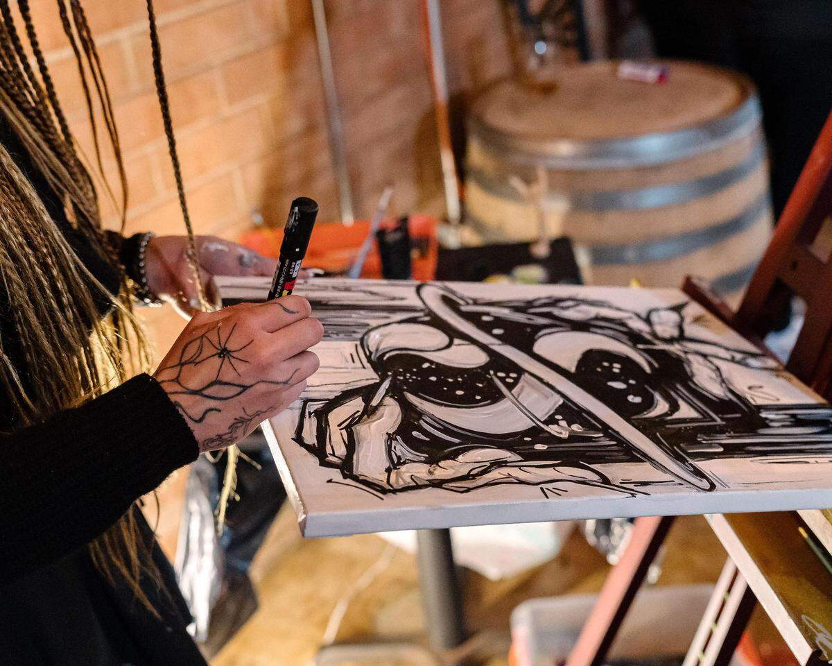 A live painting created by artist Makayla Binter at a Shameless Society Improv performance.