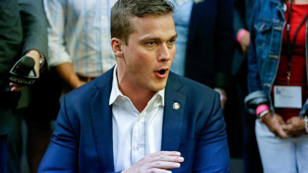 U.S. Rep. Madison Cawthorn, R-N.C., speaks to supporters and the media at his primary election night watch party in Hendersonville, N.C., Tuesday, May 17, 2022.