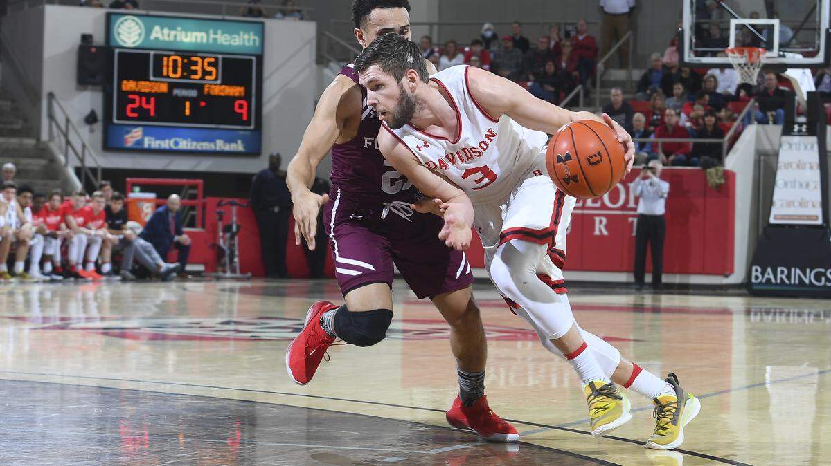 Davidson’s Jon Axel Gudmundsson drives against Fordham on Tuesday.