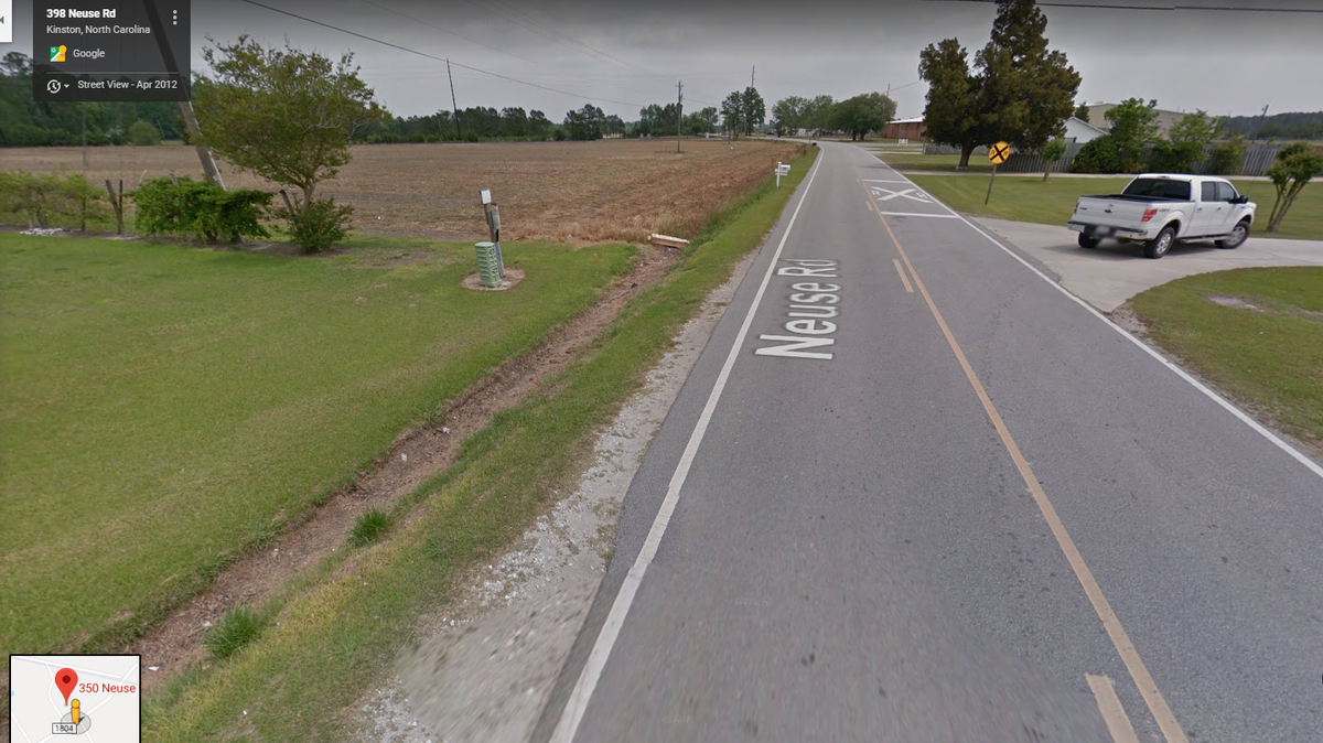 The 300 block of Neuse Road in Kinston, where a man involved in a crash allegedly drowned after falling into a ditch.