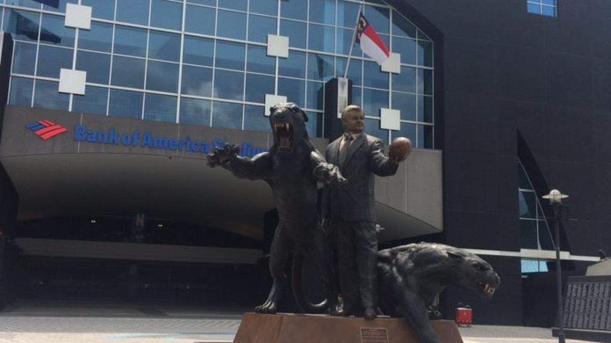 The Jerry Richardson statue outside Bank of America Stadium.