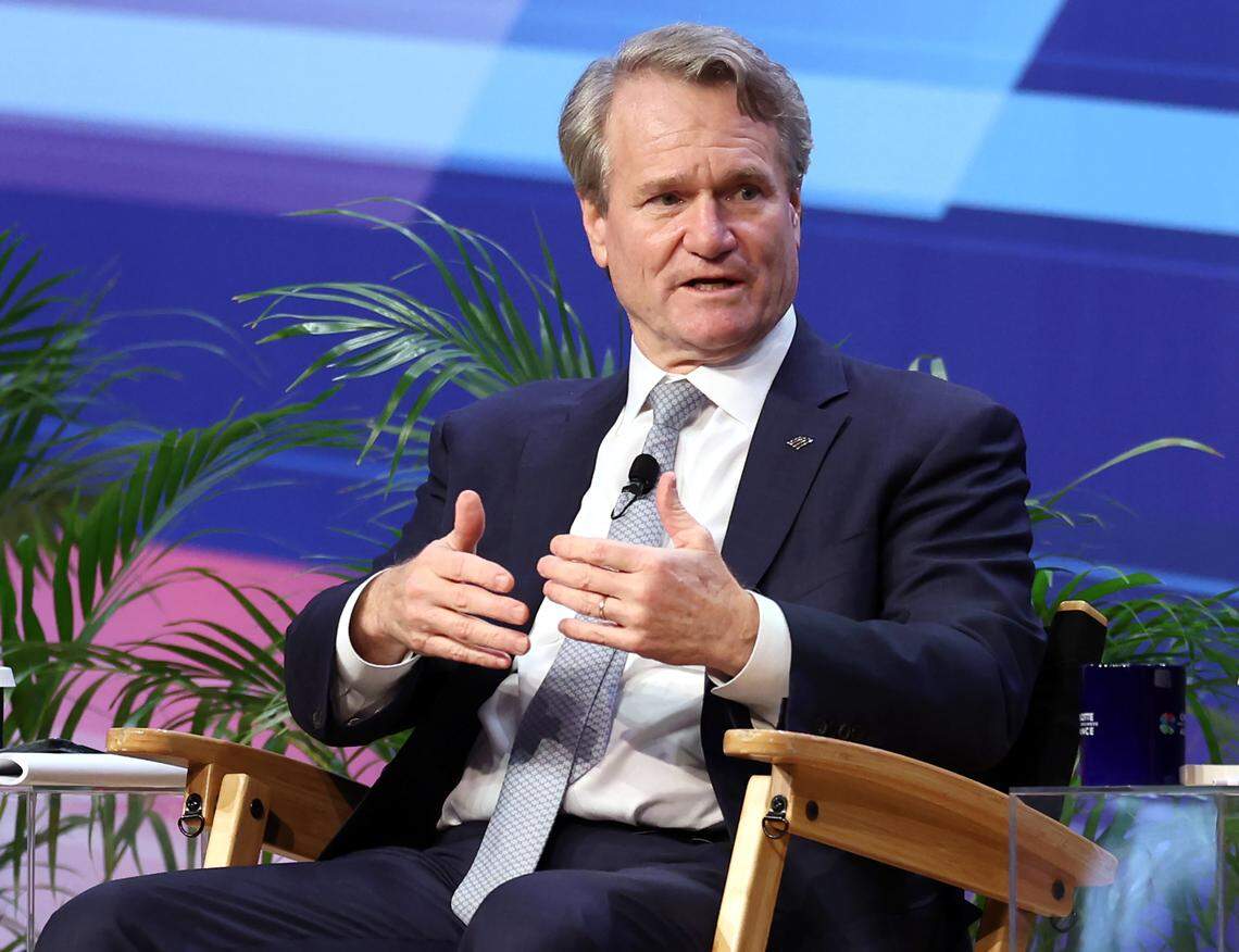 Bank of America Chair of the Board & CEO Brian Moynihan responds to a question during the Charlotte Regional Business Alliance Economic Outlook 2024 conference on Dec. 5, 2024 at the Charlotte Convention Center. And wears a tie.
