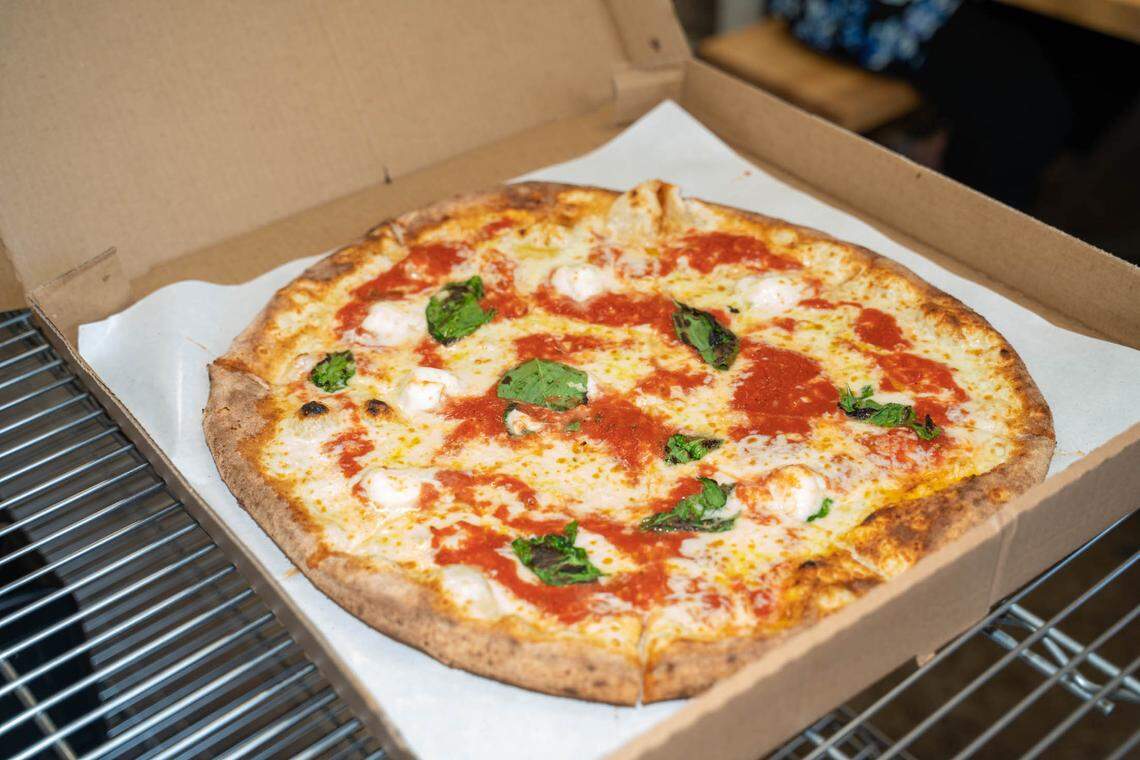 The fresh buffalo mozzarella on Aliño Pizzeria’s Margherita Pizza is flown in weekly from Italy.