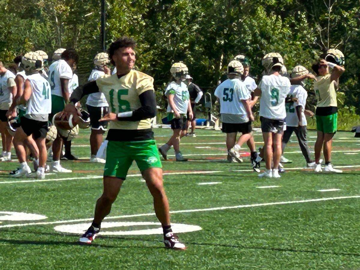 Buford High quarterback Dylan Raiola, a UGA commitment, at practice on July 24, 2023.