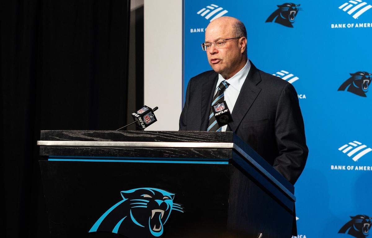Carolina Panthers owner David Tepper speaks during a press conference in Charlotte, N.C., on Tuesday, November 28, 2023.