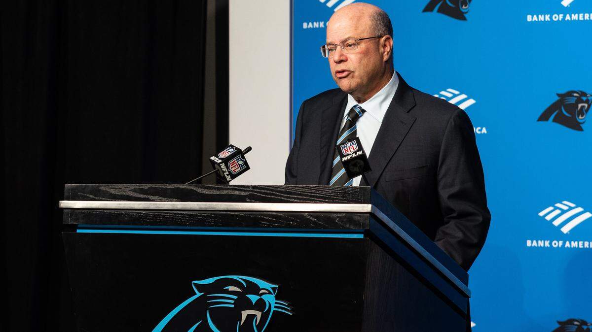 Carolina Panthers owner David Tepper speaks during a press conference in Charlotte, N.C., on Tuesday, November 28, 2023.