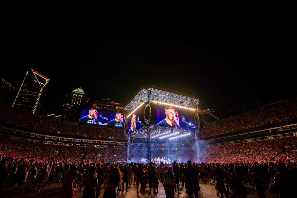 Zach Bryan performs at Bank of America Stadium in Charlotte on Saturday night.