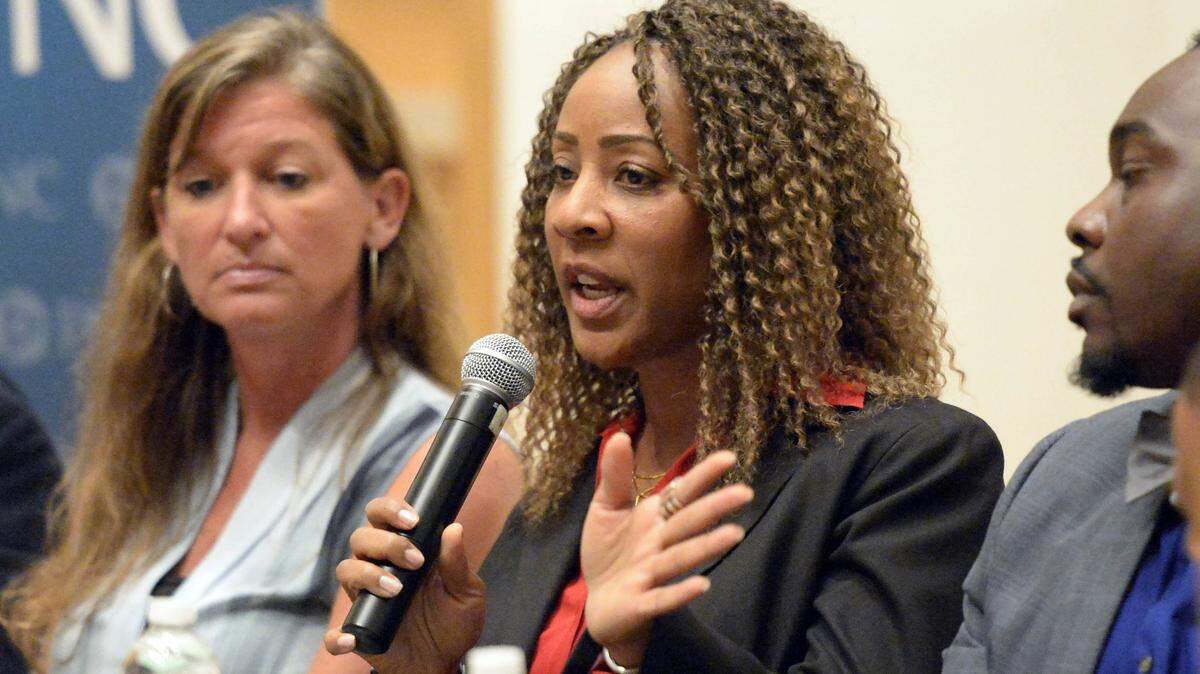 Vicki Foster, CMPD assistant chief, addresses the audience at "Keith Scott Shooting 1 Year After," a conversation at The Mint Museum on Wednesday, Sept. 13, 2017, about the impact on the community of the fatal shoting by a police officer.