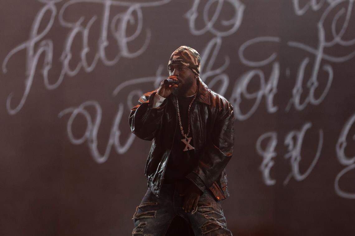 Kendrick Lamar performs his "Grand National Tour" in this photo provided by the artist.