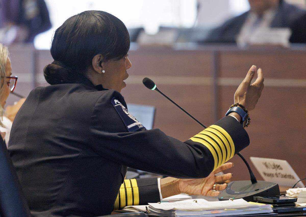 Charlotte-Mecklenburg Police Chief Estella Patterson testifies before the House Select Committee on Oversight and Reform on Monday, Feb. 9, 2026, at the North Carolina Legislative Building. 