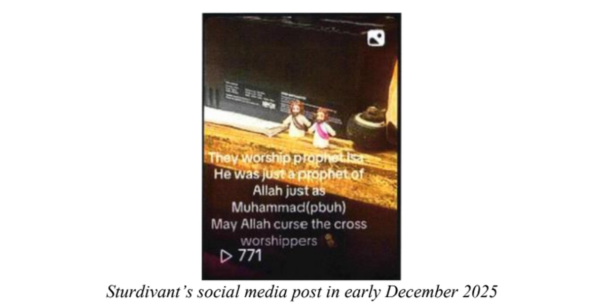 The FBI’s criminal complaint against 18-year-old Christian Sturdivant of Mint Hill includes a photograph of this social media post the FBI says Sturdivant made in early December 2025.