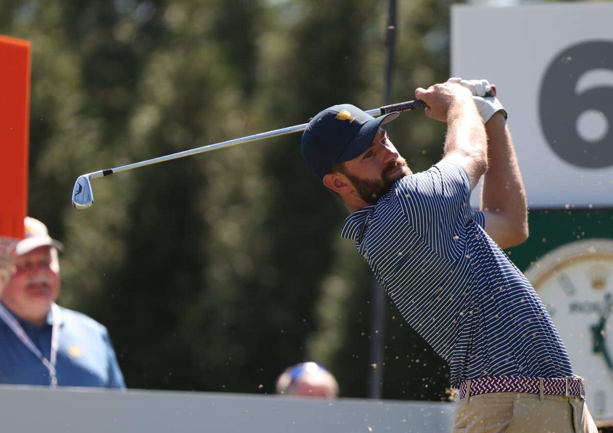 Cameron Young tees off during the second practice round at the Presidents Cup at Quail Hollow Golf Club in Charlotte, N.C., on Wednesday, September 21, 2022.