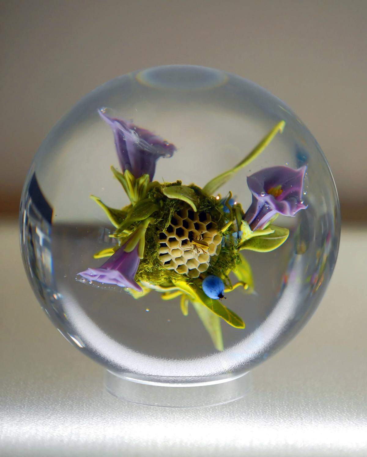 This glass orb is one of the pieces that Isaac and Sonia Luski gave to the Foundation for the Carolinas for exhibition.