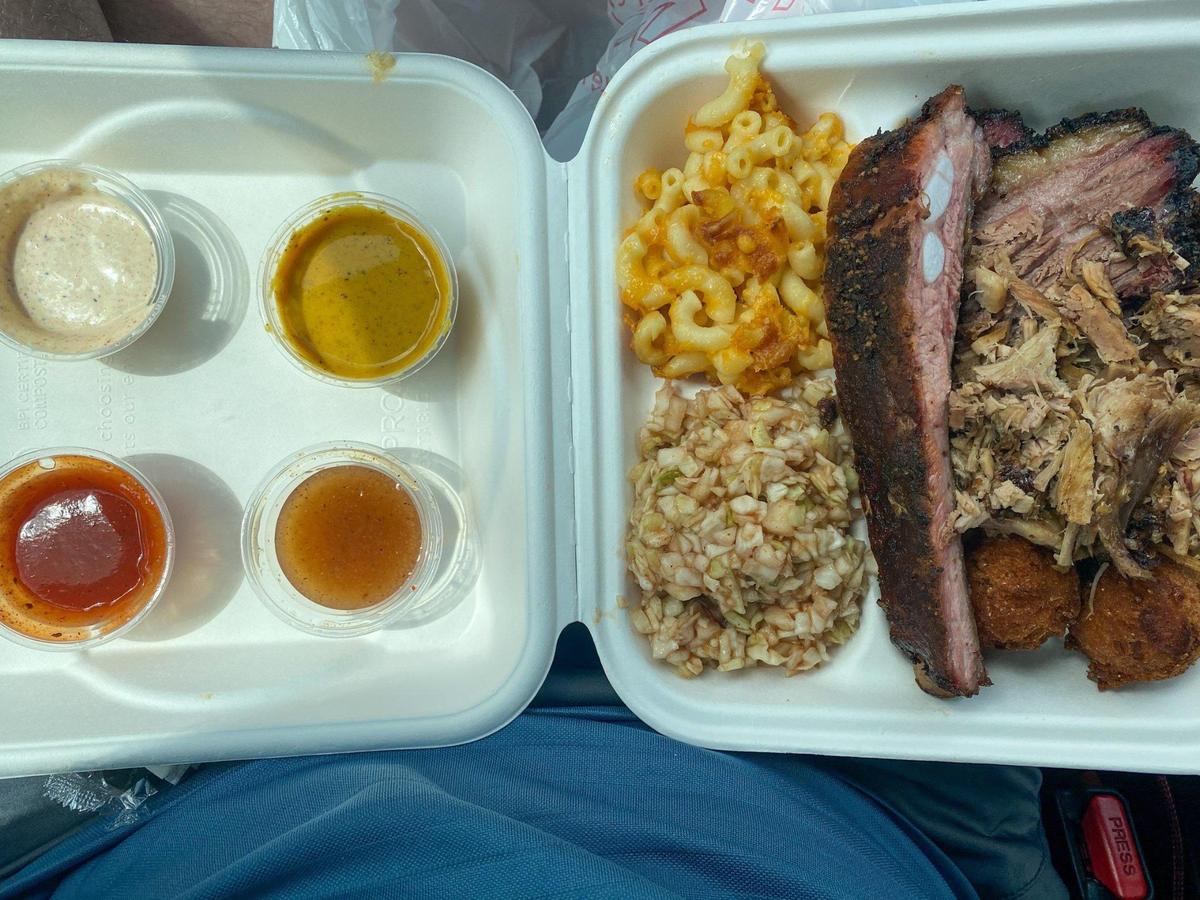 Sweet Lew’s BBQ offers takeout options that may require extra napkins, so plan accordingly.